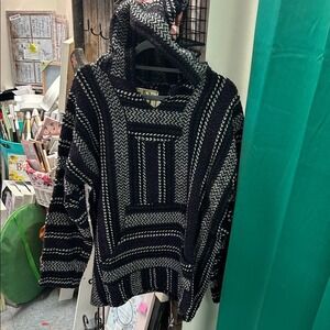 Acrylic woven hoodie, Baja Joe Mexican Poncho, Black/Purple/ White XL